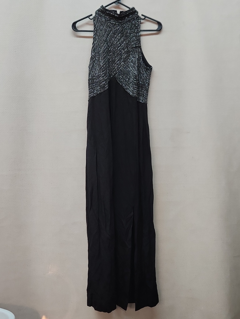 Sleeveless Black Maxi Dress with Silver Textured Yoke